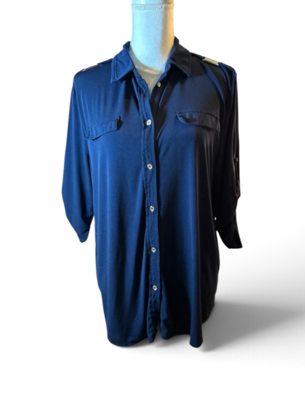 Grace Navy Lightweight Button Down Shirt
